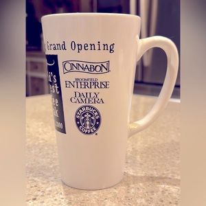 Tall  6” White Coffee Mug Cup Flatirons Mall Opening Broomfield, Colorado logo
